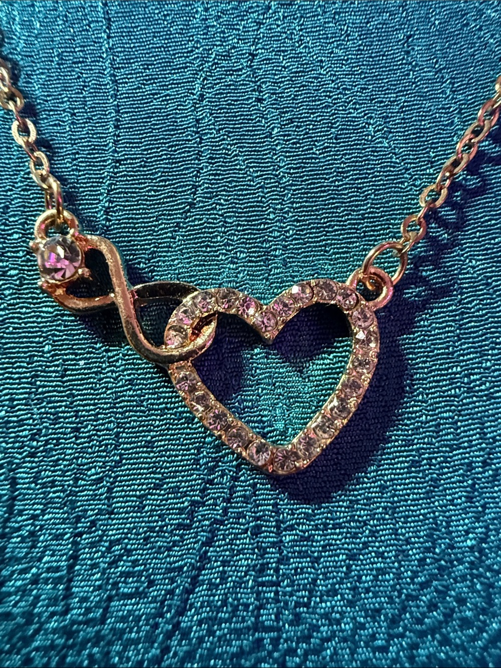Heart & Infinity Crystal Pendant Necklace - Rose Gold